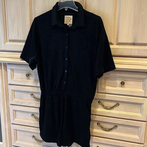 Navy blue terry cloth romper